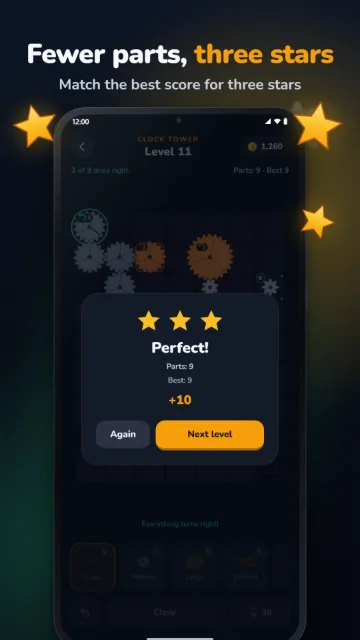 Fewer parts, three stars – Match the best score for three stars