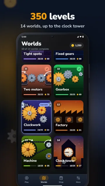 350 levels – 14 worlds, up to the clock tower