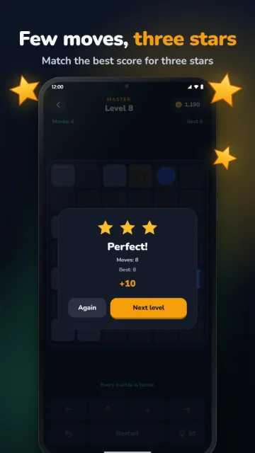 Few moves, three stars – Match the best score for three stars