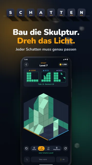 Bau die Skulptur. Dreh das Licht. – Jeder Schatten muss genau passen
