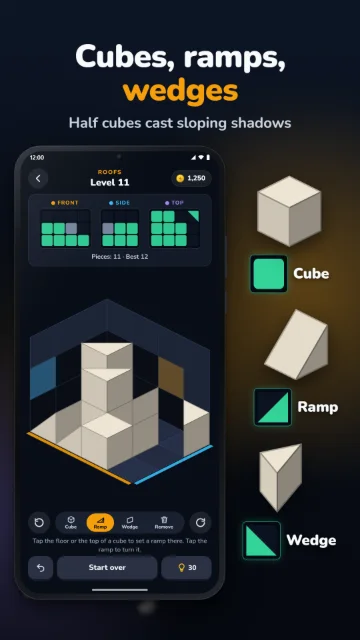Cubes, ramps, wedges – Half cubes cast sloping shadows