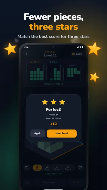 Fewer pieces, three stars – Match the best score for three stars
