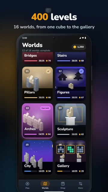 400 levels – 16 worlds, from one cube to the gallery