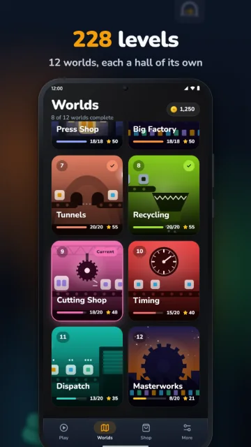 228 levels – 12 worlds, each a hall of its own